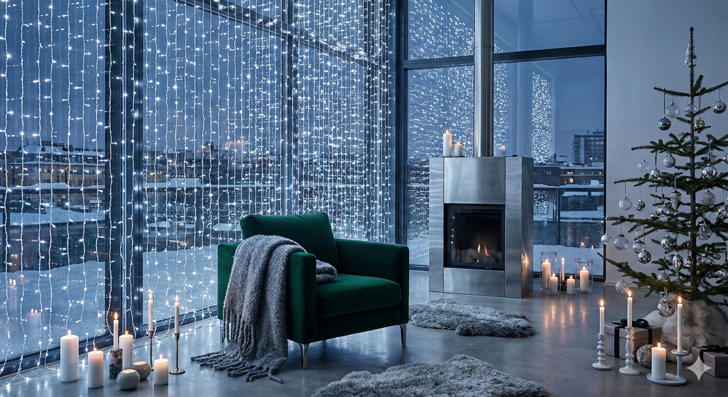 Открыть Новогодние световые занавесы: украшение окон Фото Новогодние световые занавесы: украшение окон