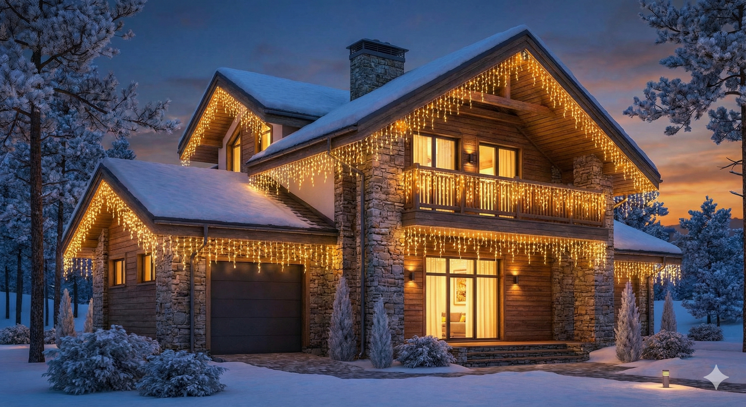 Открыть Новогодние светящиеся бахромы: украшение крыш Фото Новогодние светящиеся бахромы: украшение крыш