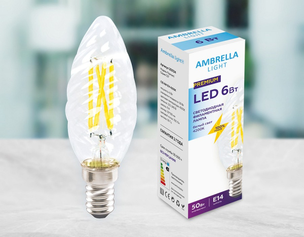 Открыть Лампа светодиодная Ambrella Light С37 E14 6Вт 4200K 202124 Фото Лампа светодиодная Ambrella Light С37 E14 6Вт 4200K 202124