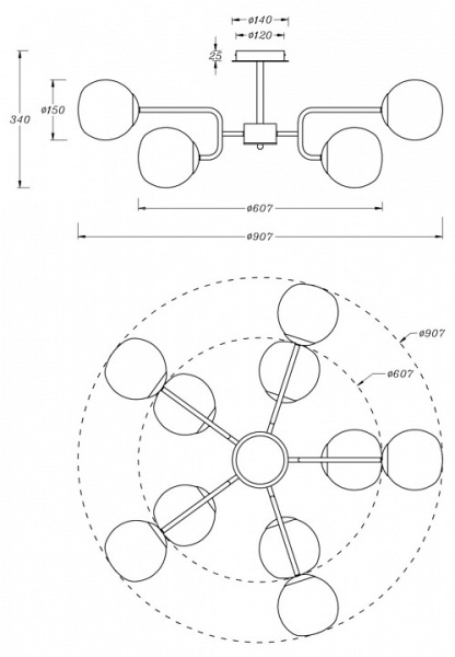 Фото Люстра на штанге Maytoni Erich MOD221PL-10G