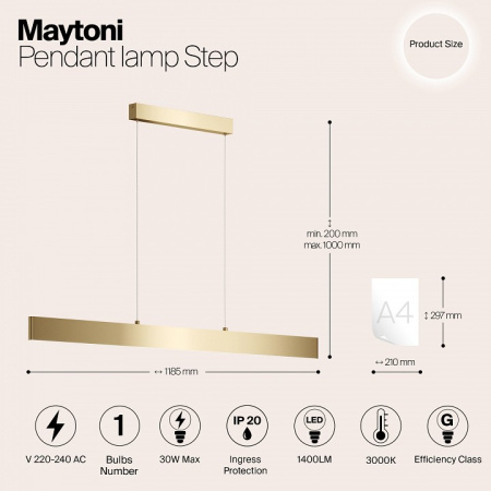 Фото Подвесной светильник Maytoni Step P010PL-L30G3K