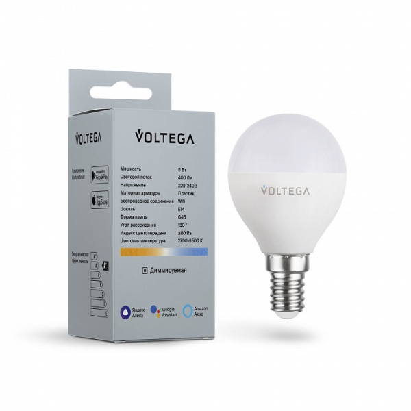 Открыть Лампа светодиодная с управлением через Wi-Fi Voltega Wi-Fi bulbs E14 5Вт 2700-6500K 2428 Фото Лампа светодиодная с управлением через Wi-Fi Voltega Wi-Fi bulbs E14 5Вт 2700-6500K 2428