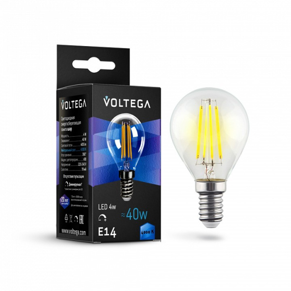 Открыть Лампа светодиодная Voltega Globe dim 5W E14 5Вт 4000K 8465 Фото Лампа светодиодная Voltega Globe dim 5W E14 5Вт 4000K 8465