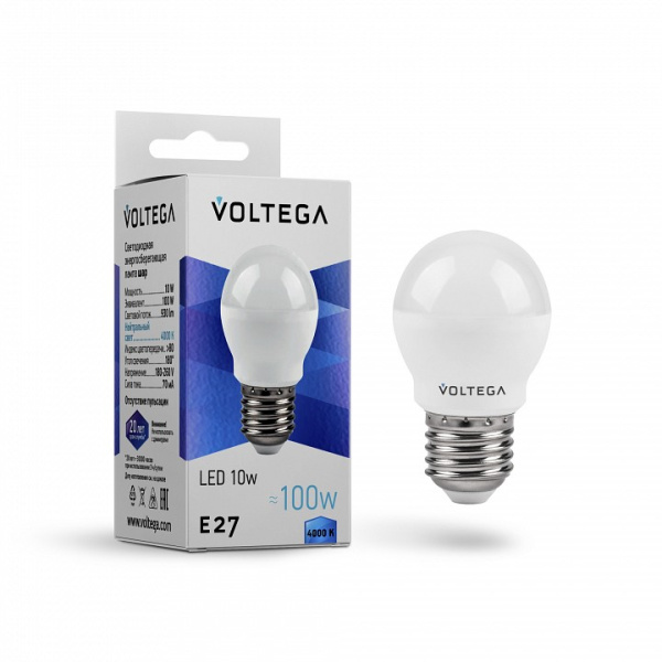 Открыть Лампа светодиодная Voltega Globe 10W E27 10Вт 4000K 8456 Фото Лампа светодиодная Voltega Globe 10W E27 10Вт 4000K 8456