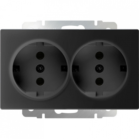 Фото Розетка двойная с заземлением, без рамки Werkel черный матовый W1172008