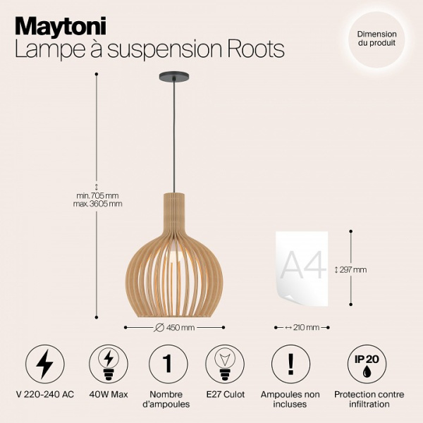 Открыть Подвесной светильник Maytoni Roots MOD194PL-01W1 Фото Подвесной светильник Maytoni Roots MOD194PL-01W1