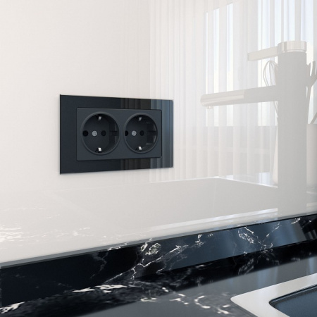 Фото Розетка двойная с заземлением, без рамки Werkel черный матовый W1172008