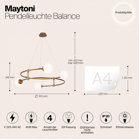 Фото Подвесная люстра Maytoni Balance MOD317PL-04G