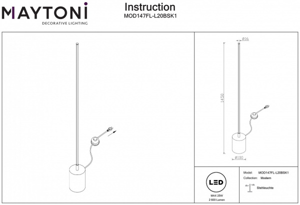 Фото Торшер Maytoni Flow MOD147FL-L20BSK1