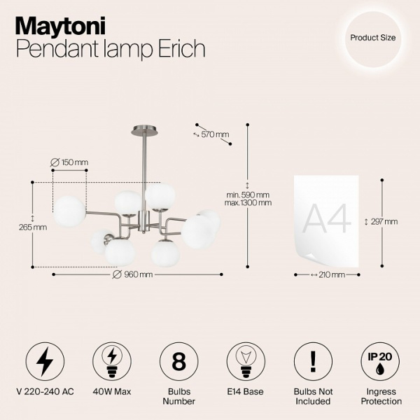 Фото Люстра на штанге Maytoni Erich MOD221-PL-08-N