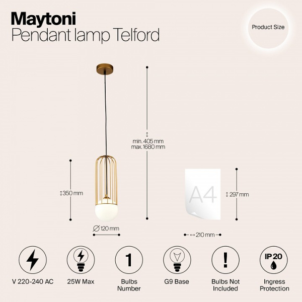 Фото Подвесной светильник Maytoni Telford P361PL-01G