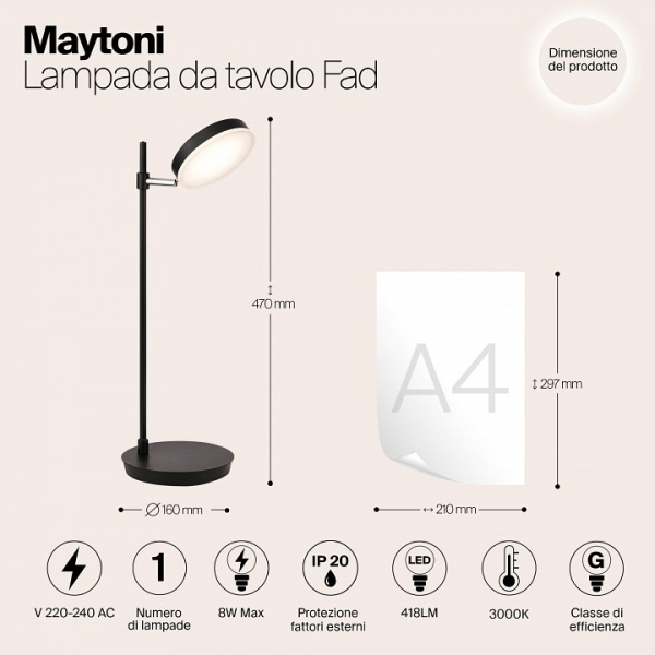 Фото Настольная лампа офисная Maytoni Fad MOD070TL-L8B3K