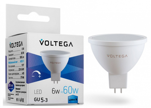 Открыть Лампа светодиодная Voltega Sofit GU5.3 GU5.3 6Вт 4000K 7171 Фото Лампа светодиодная Voltega Sofit GU5.3 GU5.3 6Вт 4000K 7171