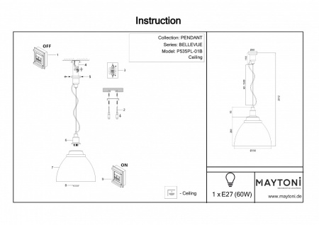 Фото Подвесной светильник Maytoni Bellevue P535PL-01B