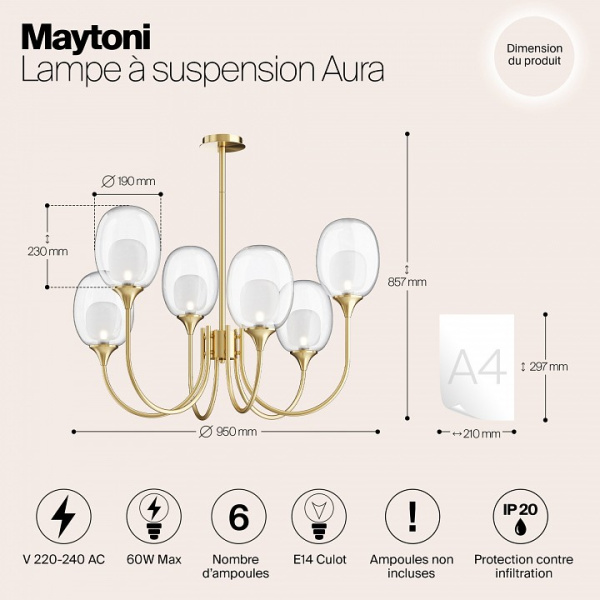Фото Люстра на штанге Maytoni Aura MOD016PL-06BS