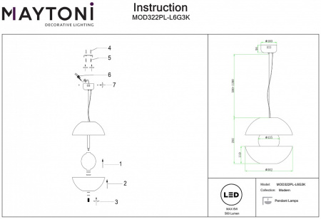 Фото Подвесной светильник Maytoni Rebel MOD322PL-L6G3K