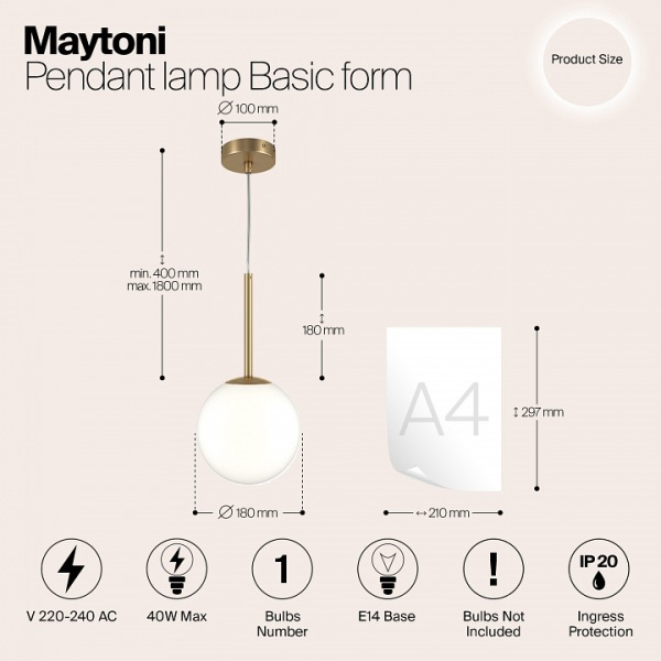 Фото Подвесной светильник Maytoni Basic form MOD321PL-01G2