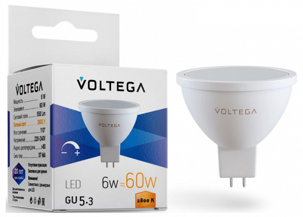 Открыть Лампа светодиодная Voltega Sofit GU5.3 GU5.3 6Вт 2800K 7170 Фото Лампа светодиодная Voltega Sofit GU5.3 GU5.3 6Вт 2800K 7170