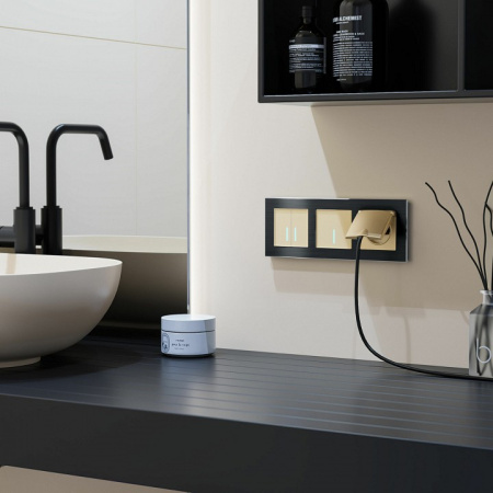 Фото Выключатель двухклавишный с подсветкой без рамки Werkel шампань W4520011