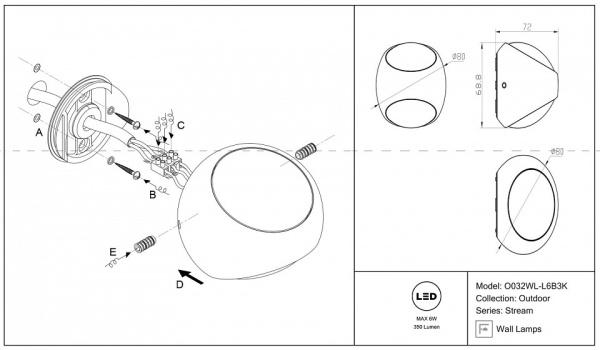 Фото Накладной светильник Maytoni Stream O032WL-L6B3K