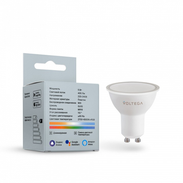Открыть Лампа светодиодная с управлением через Wi-Fi Voltega Wi-Fi bulbs GU10 5.5Вт 2700-6500K 2426 Фото Лампа светодиодная с управлением через Wi-Fi Voltega Wi-Fi bulbs GU10 5.5Вт 2700-6500K 2426