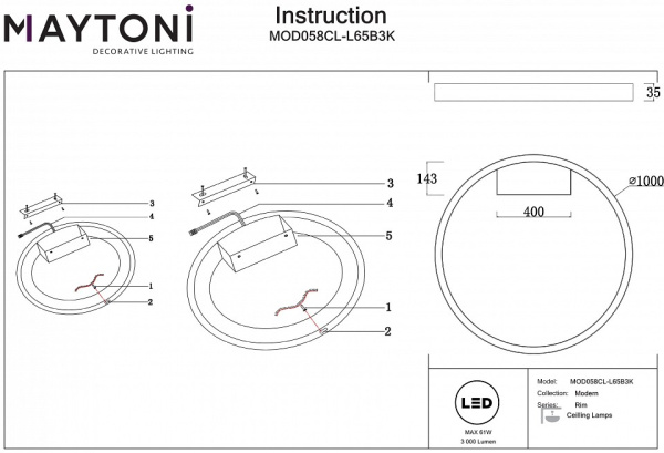 Фото Накладной светильник Maytoni Rim MOD058CL-L65B3K
