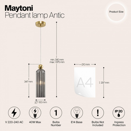 Фото Подвесной светильник Maytoni Antic MOD302PL-01GR