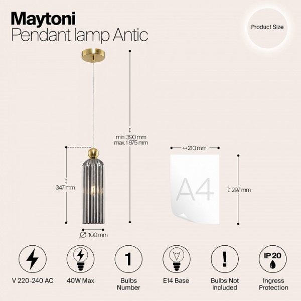 Фото Подвесной светильник Maytoni Antic MOD302PL-01GR