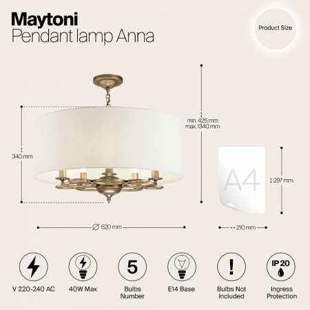 Открыть Подвесной светильник Maytoni Anna H007PL-05G Фото Подвесной светильник Maytoni Anna H007PL-05G