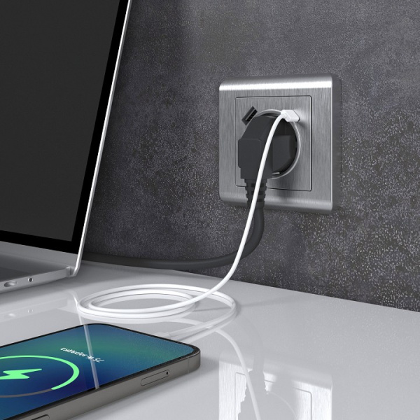 Фото Розетка с заземлением и со шторками и 2хUSB, без рамки Werkel серебряный рифленый W1171709