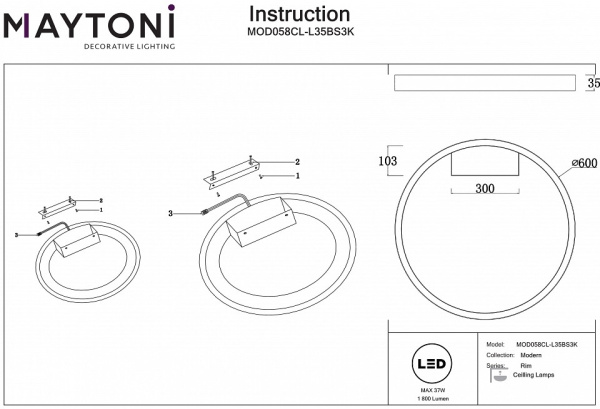 Фото Накладной светильник Maytoni Rim MOD058CL-L35BS3K