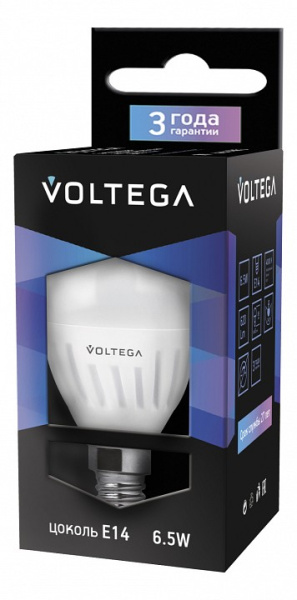 Открыть Лампа светодиодная Voltega Ceramics E14 6.5Вт 4000K 4693 Фото Лампа светодиодная Voltega Ceramics E14 6.5Вт 4000K 4693