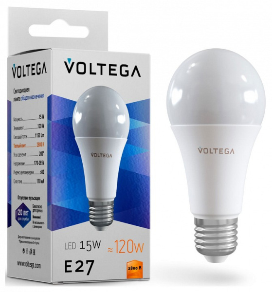 Открыть Лампа светодиодная Voltega General purpose bulb 15W E27 15Вт 2800K 7156 Фото Лампа светодиодная Voltega General purpose bulb 15W E27 15Вт 2800K 7156