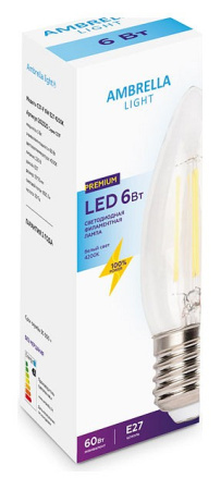 Открыть Лампа светодиодная Ambrella Light C37F E27 6Вт 4200K 202220 Фото Лампа светодиодная Ambrella Light C37F E27 6Вт 4200K 202220