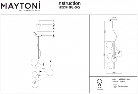 Фото Подвесная люстра Maytoni Dallas MOD545PL-06G