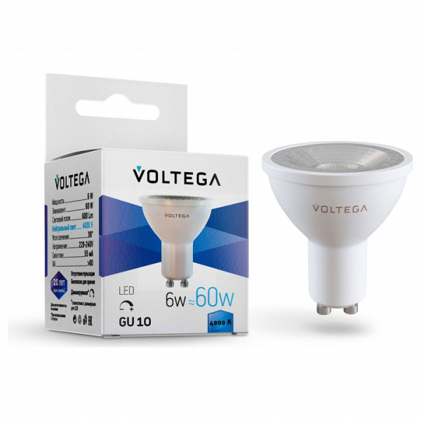 Открыть Лампа светодиодная Voltega Sofit dim GU10 Lens GU10 6Вт 4000K 7109 Фото Лампа светодиодная Voltega Sofit dim GU10 Lens GU10 6Вт 4000K 7109