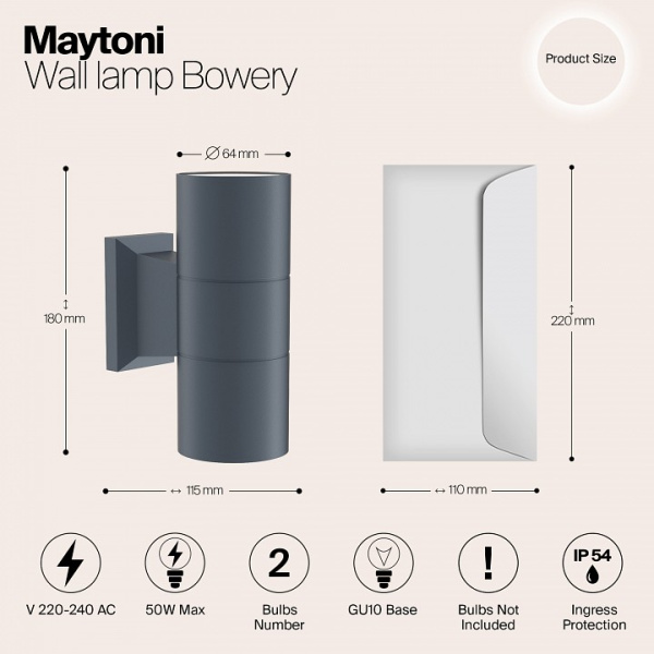 Открыть Светильник на штанге Maytoni Bowery O574WL-02GR Фото Светильник на штанге Maytoni Bowery O574WL-02GR