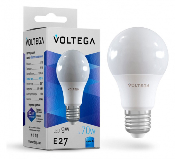 Открыть Лампа светодиодная Voltega General purpose bulb 9W E27 9Вт 4000K 8443 Фото Лампа светодиодная Voltega General purpose bulb 9W E27 9Вт 4000K 8443