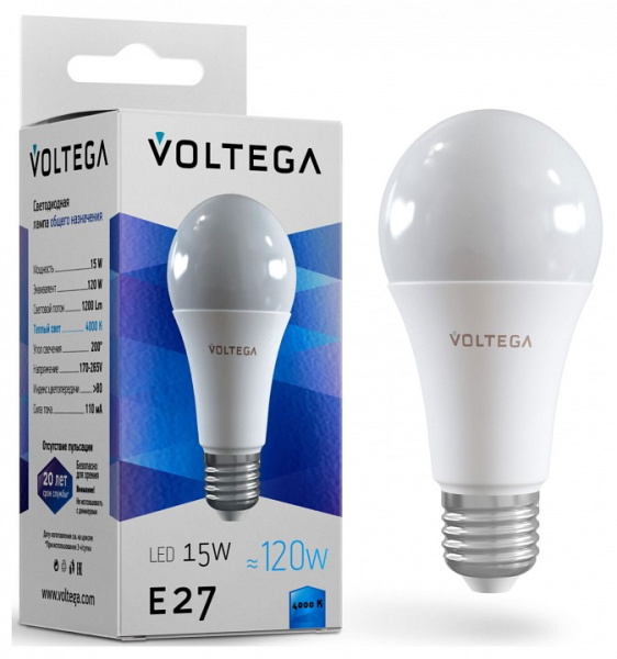 Открыть Лампа светодиодная Voltega General purpose bulb 15W E27 15Вт 4000K 7157 Фото Лампа светодиодная Voltega General purpose bulb 15W E27 15Вт 4000K 7157