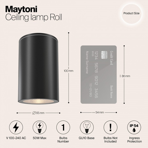 Фото Накладной светильник Maytoni Roll O307CL-01B