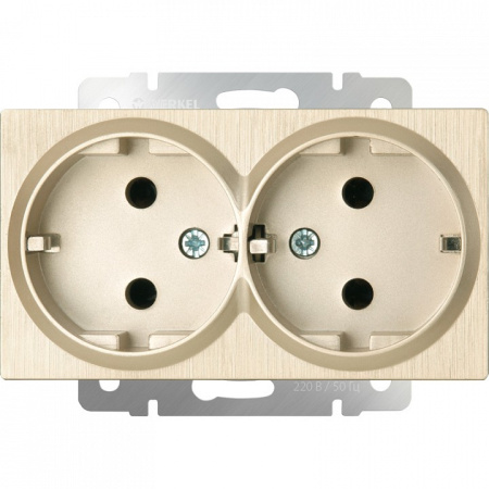 Фото Розетка двойная с заземлением, без рамки Werkel шампань рифленый W1172010