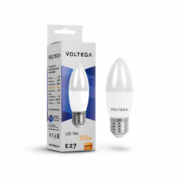 Открыть Лампа светодиодная Voltega Candle 10W E27 10Вт 2800K 8451 Фото Лампа светодиодная Voltega Candle 10W E27 10Вт 2800K 8451