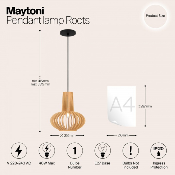 Открыть Подвесной светильник Maytoni Roots MOD193PL-01W Фото Подвесной светильник Maytoni Roots MOD193PL-01W