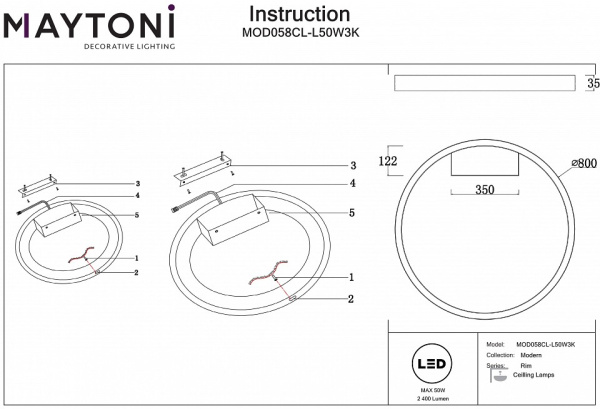 Фото Накладной светильник Maytoni Rim MOD058CL-L50W3K