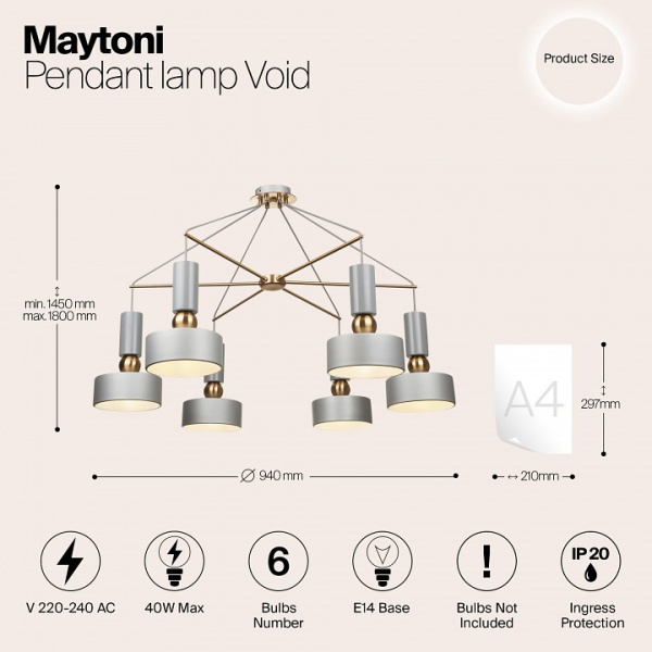 Фото Потолочная люстра Maytoni Void MOD030PL-06GR