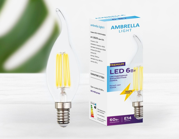 Открыть Лампа светодиодная Ambrella Light C37L E14 6Вт 4200K 202215 Фото Лампа светодиодная Ambrella Light C37L E14 6Вт 4200K 202215