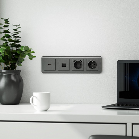 Фото Розетка с заземлением, без рамки Werkel графит рифленый W1171004