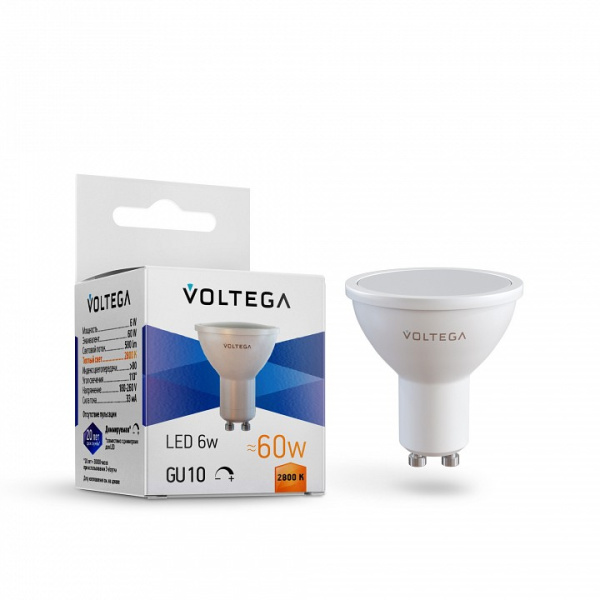 Открыть Лампа светодиодная Voltega Sofit dim GU10 GU10 6Вт 2800K 8457 Фото Лампа светодиодная Voltega Sofit dim GU10 GU10 6Вт 2800K 8457
