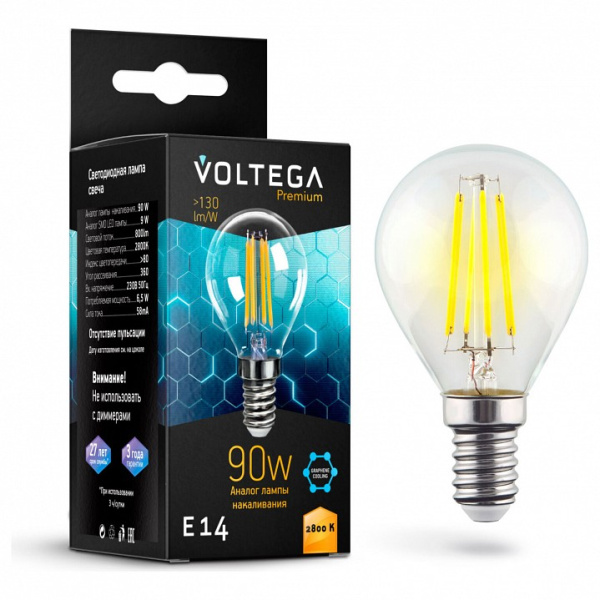 Открыть Лампа светодиодная Voltega Globe E14 9W Graphene E14 7Вт 2800K 7136 Фото Лампа светодиодная Voltega Globe E14 9W Graphene E14 7Вт 2800K 7136