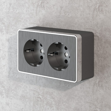 Фото Розетка двойная с заземлением Werkel Gallant (графит рифленый) W5072104